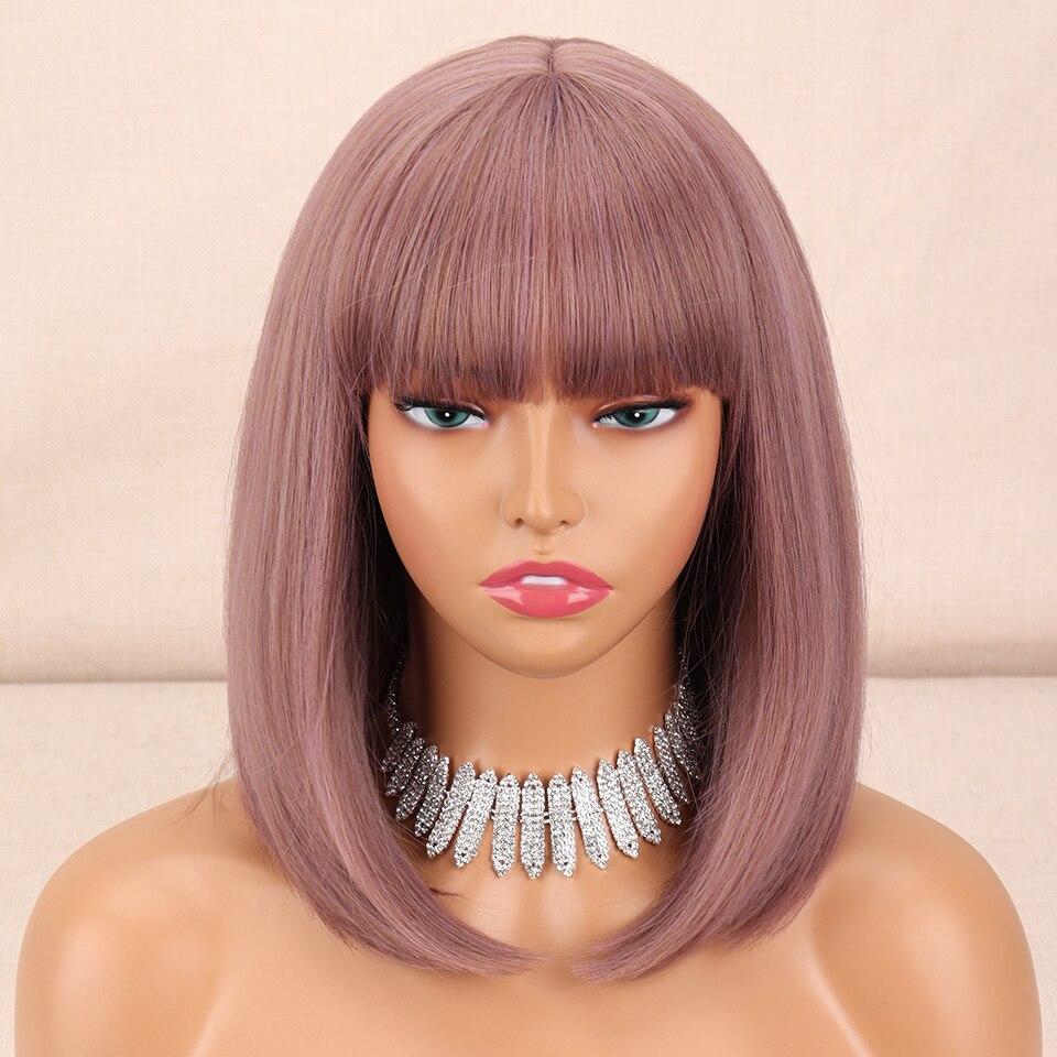 MISSQUEEN Короткие прямые парики «боб» с челкой, блондинка, золотисто-коричневый, натуральные синтетические волосы для женщин, повседневный косплей, парик из термостойкого волокна