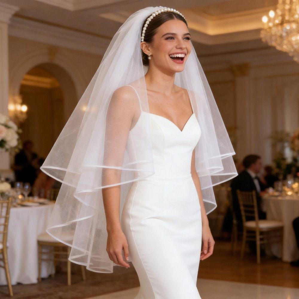Элегантный свадебный головной убор Повязка на голову с жемчугом по краю Премиум Свадебная фата Помолвка