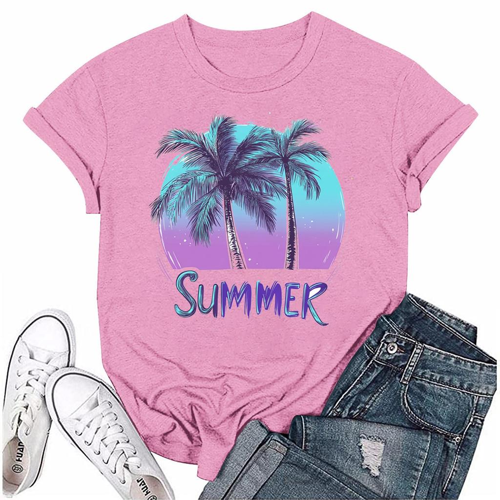 Женская мода с принтом, круглым вырезом, коротким рукавом, футболка, пуловер, топ