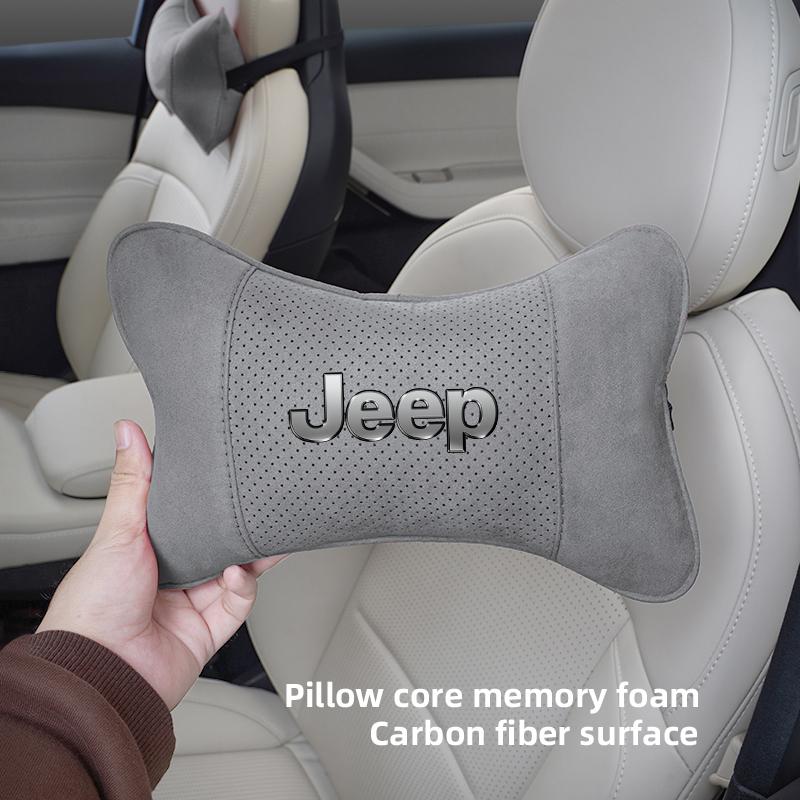 Car Breathable Neck Pillow Suede Headrest Accessories For Jeep Grand Cherokee Wrangler JK Gladiator Compass Renegade Patriot AKQ1