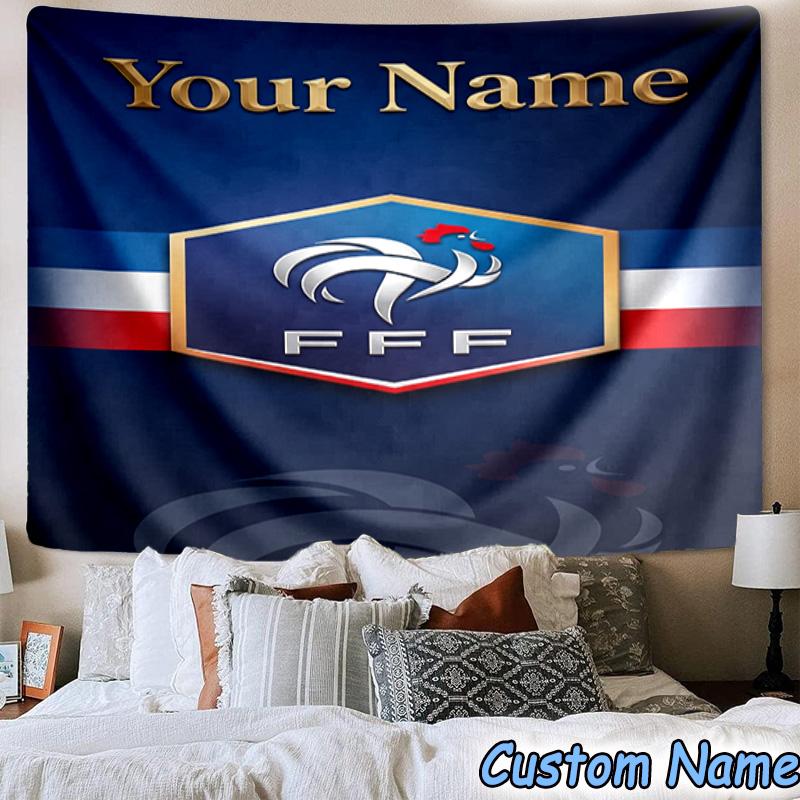 Custom Name France Football Emblem Printed Tapestry, for Bedroom,Livingroom, dormitory, Large Wall Decor, Fabric Decor Fan Birthday Gifts