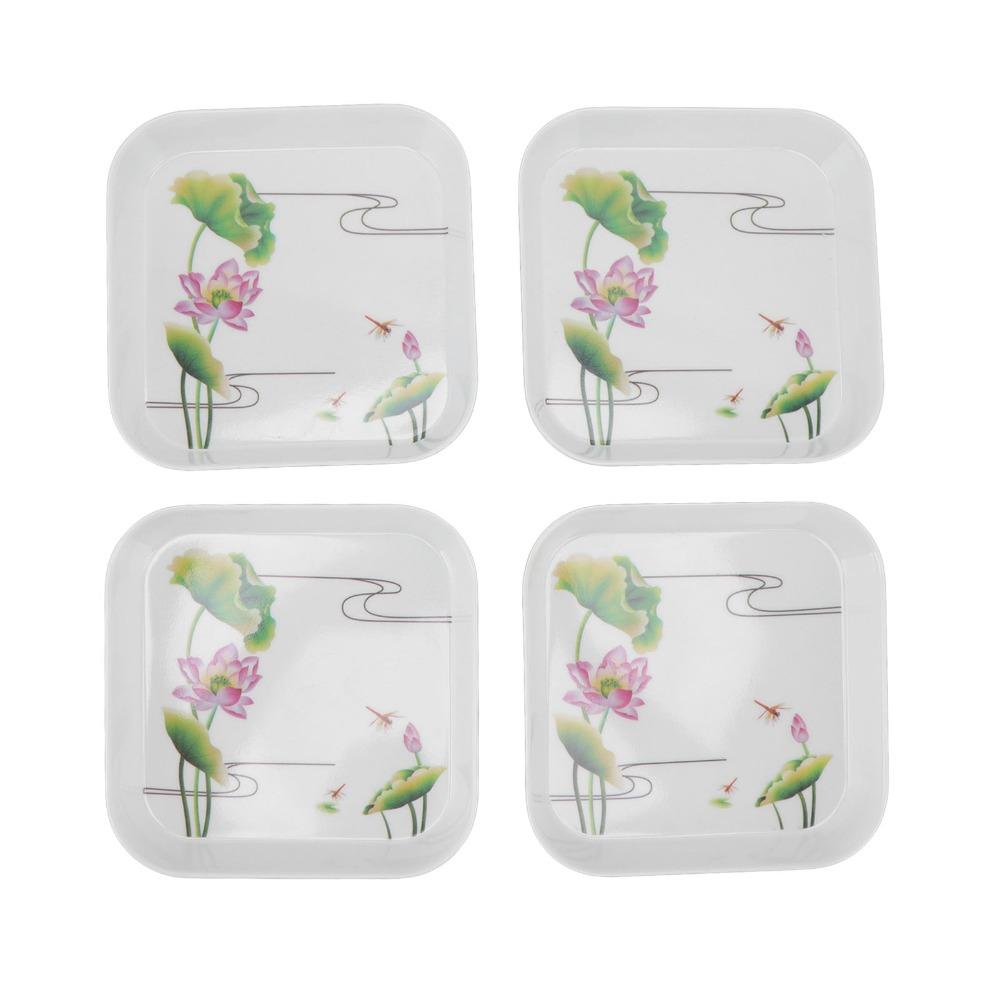 4Pcs Raised Anti-spill Edge Snack Plate Food Grade Melamine Snack Platter Food Dish Dining Table