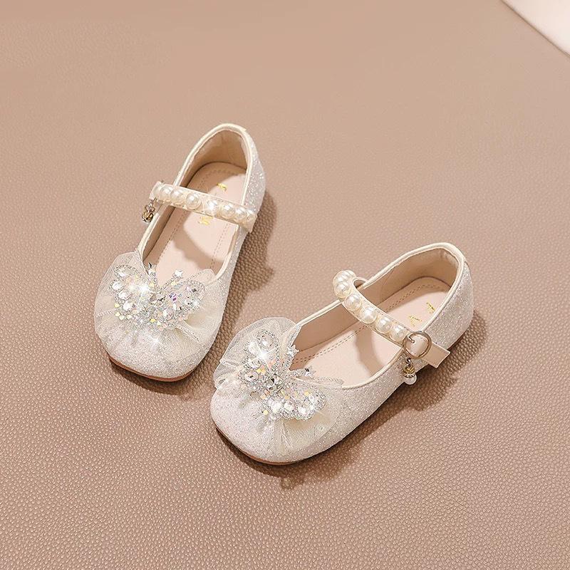 Туфли для девочек Детские туфли принцессы Хрустальные кожаные туфли Блестящие 2025 новая весна и лето маленькая девочка мягкая подошва подарок