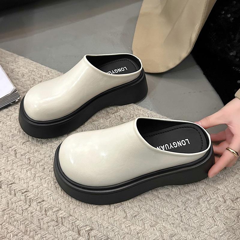 Корейская версия однотонных женских кроссовок Baotou Half Drag 2025 года на платформе с кексами, туфли Muller небольшого размера, увеличивающие рост, классные тапочки