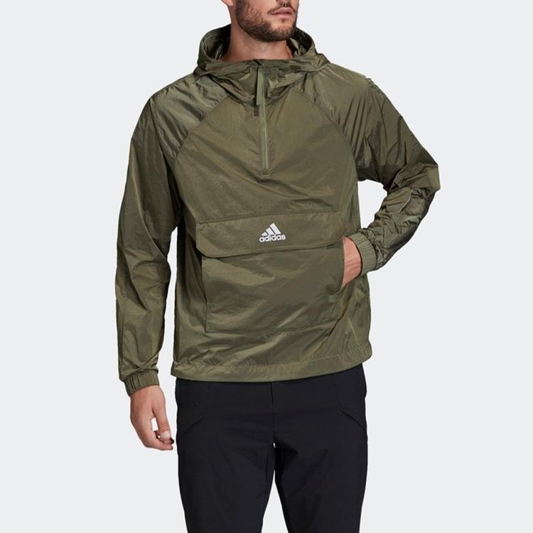 Adidas Повседневный пуловер с капюшоном на полумолнии, спортивная куртка, мужские топы, зеленый FI0618