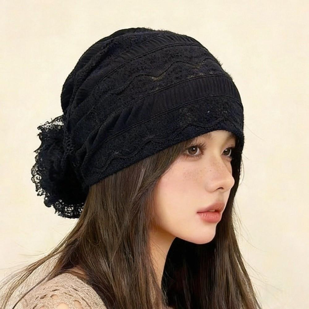 Fashion Elastic Flower Lace Turban Caps Breathable Adjustable Head Wraps Hat Lightweight Embroidery Cancer Chemo Hat Women