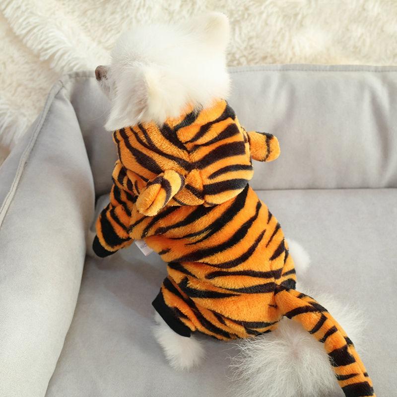 Puppy Tiger Hoodie Warm Fce Lined Dog Clothes Autumn Winter Tiger Transformation Suit for Bichon Pomeranian Four Legged Suit