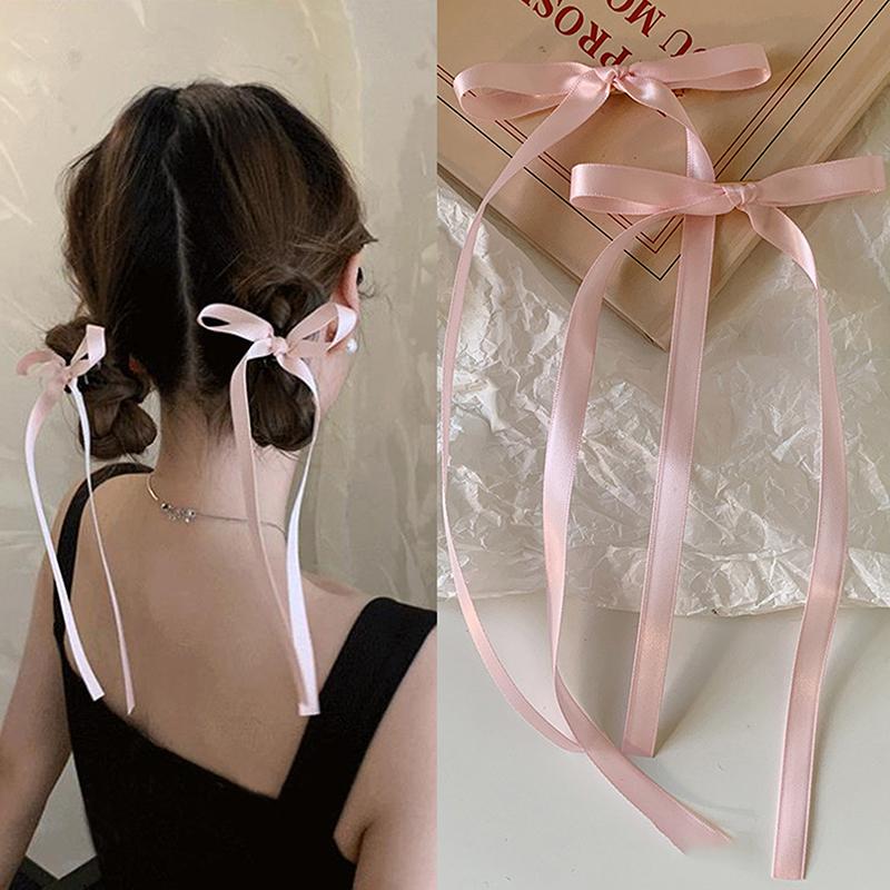 Заколка для волос в виде банта из ленты в корейском стиле, длинная заколка с кисточками, милый головной убор для женщин и девочек, модные аксессуары для волос для вечеринок