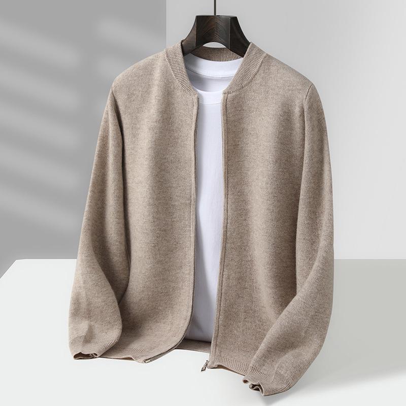 Мужской кардиган с воротником-стойкой из 100% шерсти - Толстый зимний жакет из кашемировой вязки