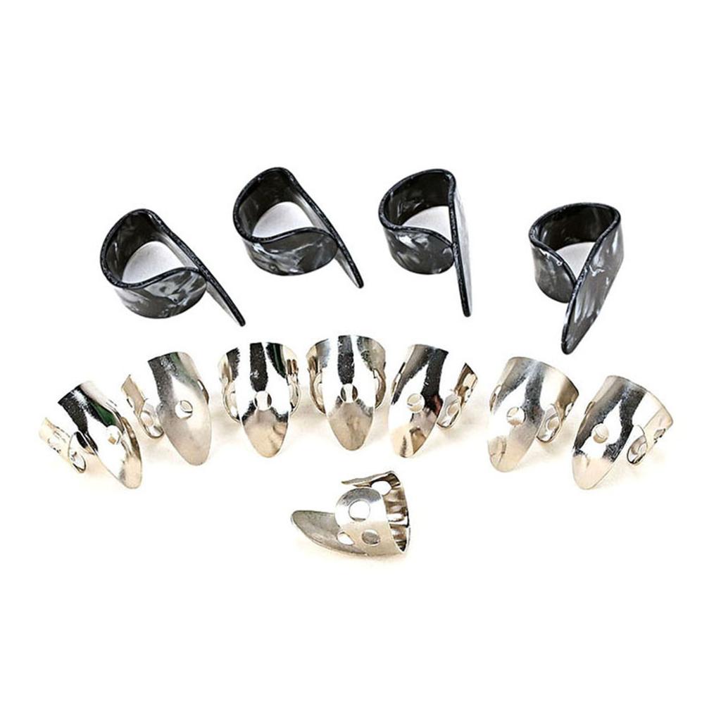 Набор из 12 медиаторов для пальцев, включая медиаторы из нержавеющей стали, медиаторы для большого пальца из АБС-пластика, металлические медиаторы для пальцев, регулируемые для гитары