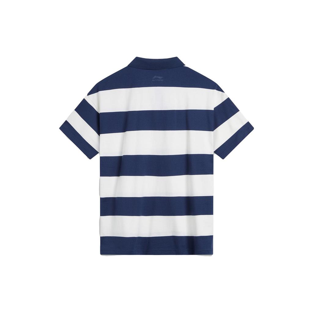 LiNing Weekend Youth Casual Comfortable Striped Polo Shirt Unisex Polo Shirts Deep-Navy APLU235-1