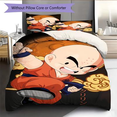 Постельное белье с узором Криллина из Dragon Ball, Домашний декор, Подарок на день рождения (1 пододеяльник + 2 наволочки, без наполнителя)