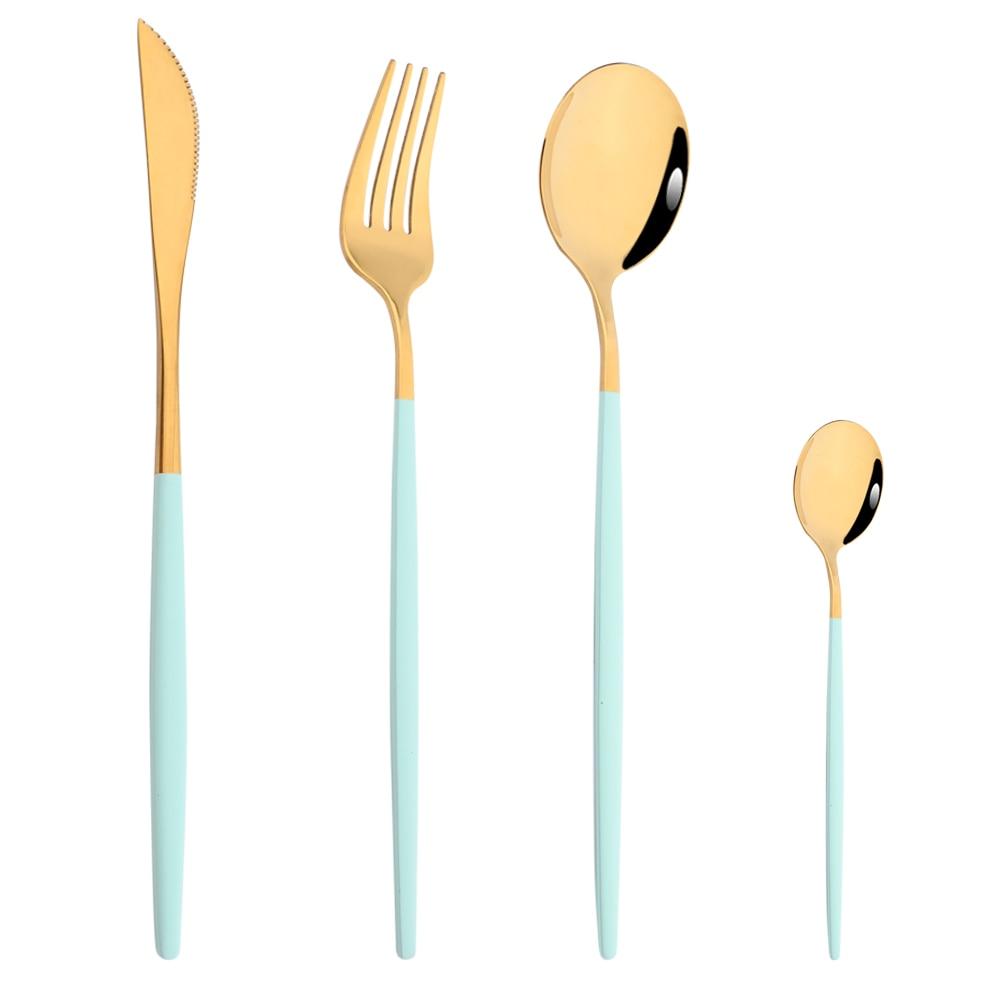 4pcs Gold Dinnerware Set Stainless Steel Tableware Set Knife Fork Spoon Flatware Set Dishwasher Safe Silverware Cutlery Set