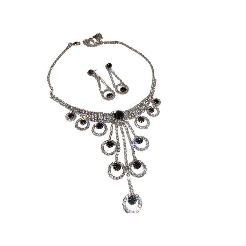 Элегантный набор серег-кистей и ожерелья со стразами для женщин - Легкая роскошь, европейский и американский стиль, ключичная бижутерия