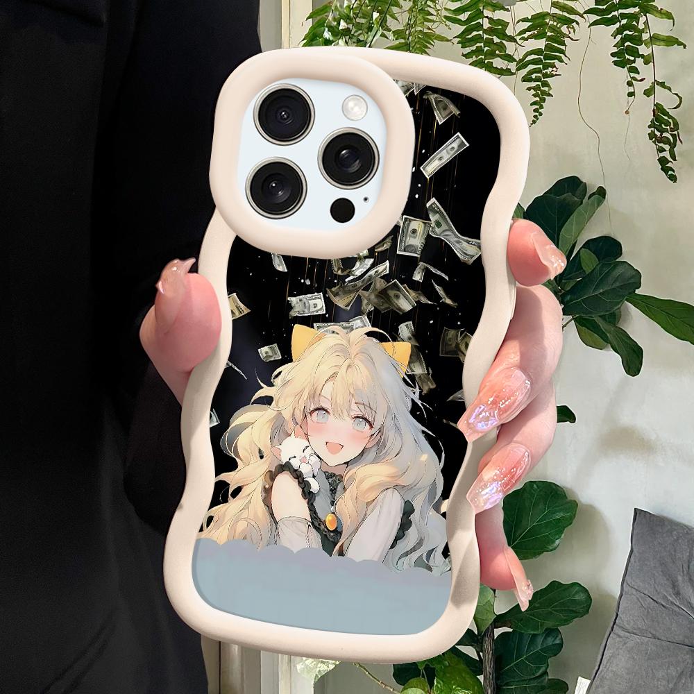 Cute Girl Pattern Phone Cover for iPhone 11 12 13 14 15 Pro Max 6 6S 7 8 Plus Xs Wave Edge Shockproof Protective Rubber Case