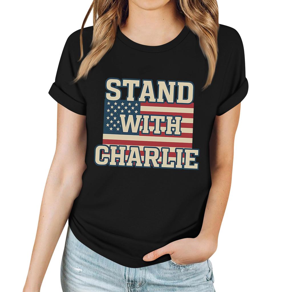 Women's Casual Printed T-Shirt Round Neck Pullover Short Sleeve Top