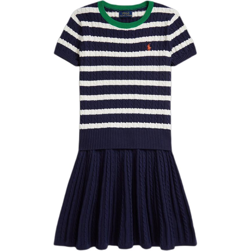 Комплект платьев Polo Ralph Lauren В полоску Хлопковый трикотаж Вышивка пони Детское платье CWPO2STG2U20034-410