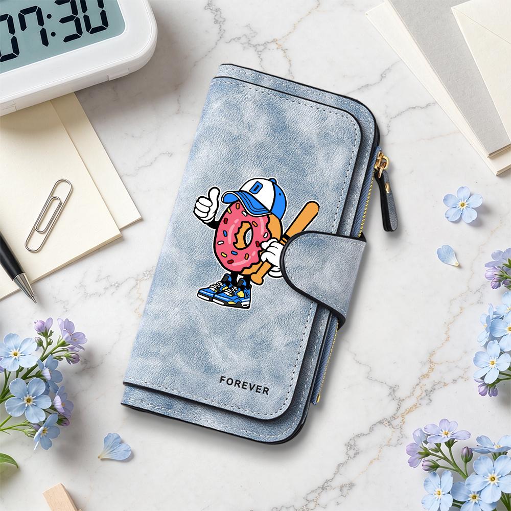Cute Donut Cartoon Long Wallet Funny Baseball Pattern Purse Portable Fashion Card Holder