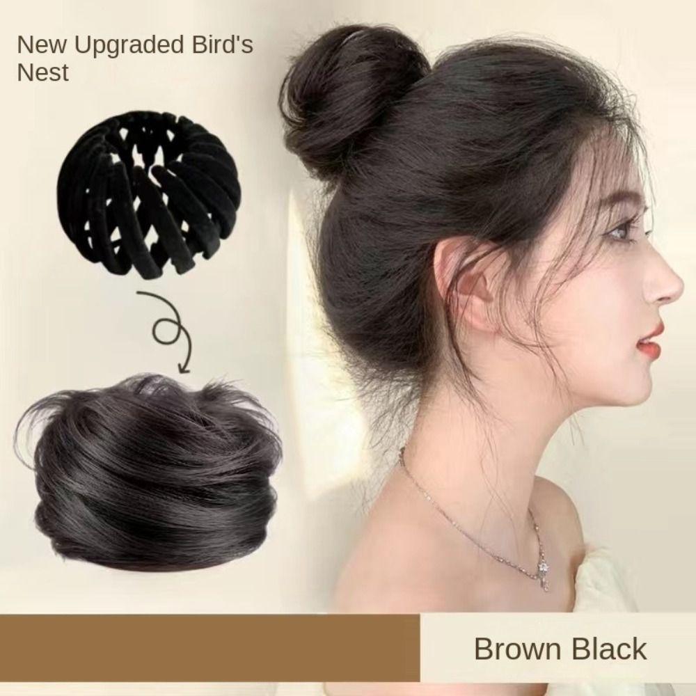 Bird Nest Shaped Fake Hair Bun Bun Maker Updo Hair Piece Simple Ponytail Hair Rings Clips Women