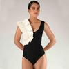 1011 European and American new black and white contrasting color one-piece swimsuit women's polka dot skirt set