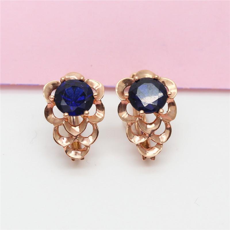 Изысканные русские серьги-клипсы из 585 фиолетового золота, модные и благородные, с покрытием из розового золота, красным камнем, золотые застежки с иностранным оттенком