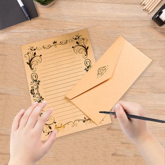 3Pcs Kraft Paper Envelopes with Clear Stripe Line Smooth Reliable Writing Vintage Style Invitations Elegant Wedding Stationery Set