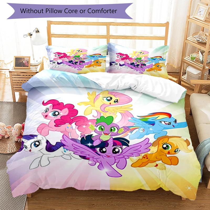 3pcs My Little Pony4 Design Cover Set - HD Printed Bedding with 1 Cover and 2 Pillowcases - Perfect for Home and Dorm Decor