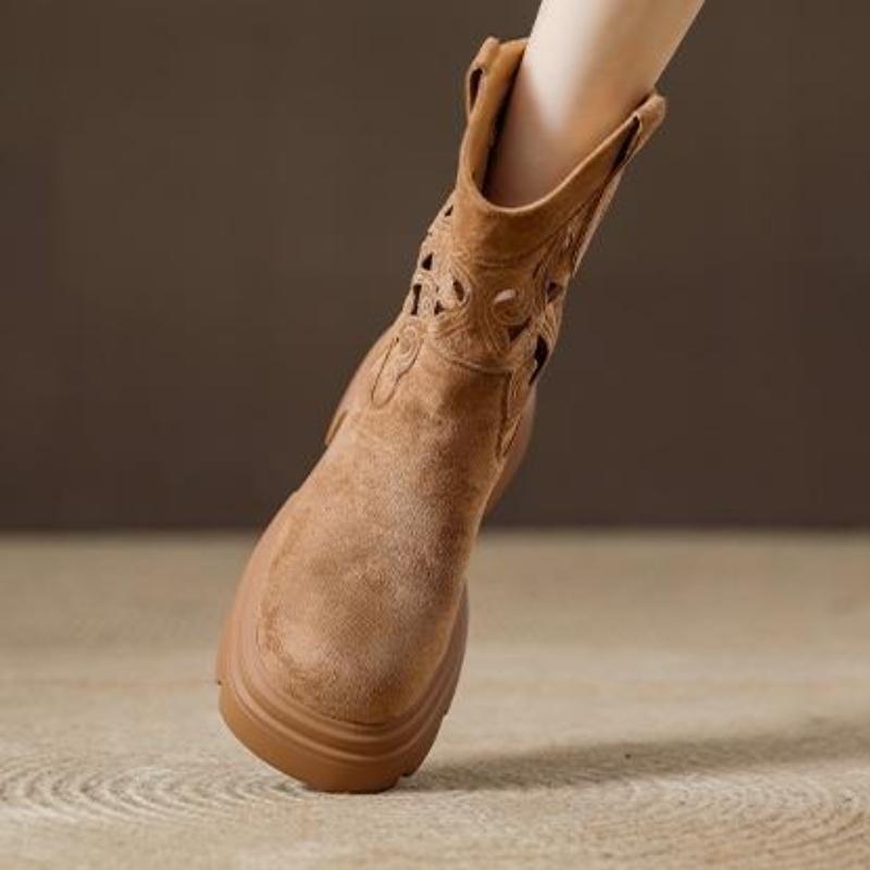 Летние туфли с круглым носком, полые, на платформе, до середины икры, женские, готические, для косплея, новинка 2025, зимние, модные полусапоги для женщин