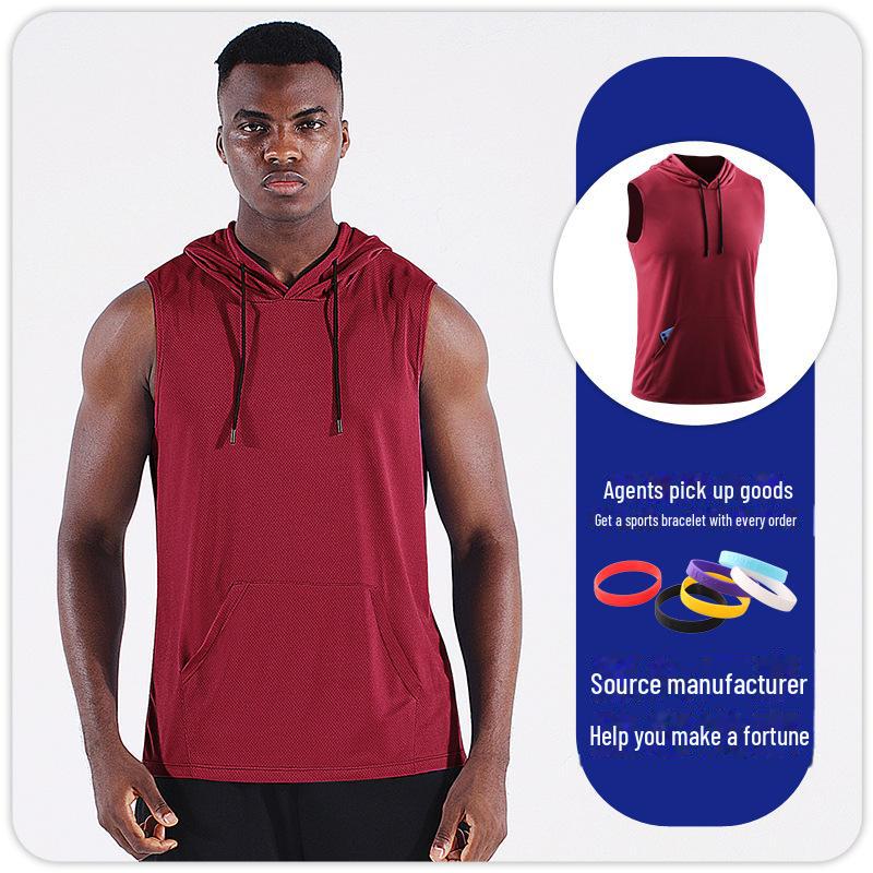 Мужской жилет для фитнеса с капюшоном и без рукавов: Быстросохнущая, дышащая сетка для бега и баскетбола