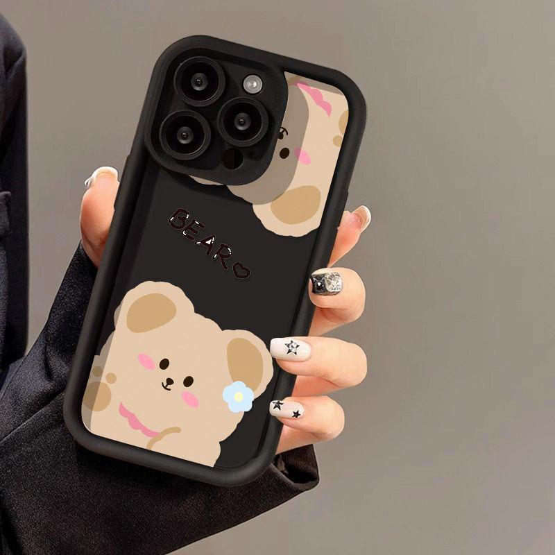 Цветочный мишка для чехла на мобильный телефон iPhone17PorMax 17 Apple 16 матовый 14/15 милый мягкий чехол