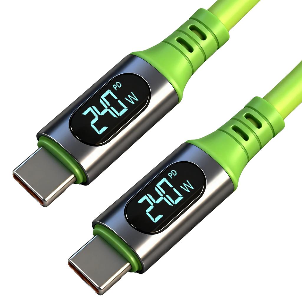 Кабели USB C 6A 240W для быстрой зарядки 480 Мбит/с Высокоскоростная передача данных Шнур для телефона Цифровой дисплей Провод Type C для iPhone Samsung