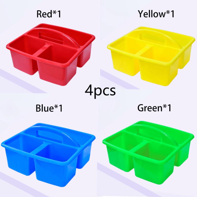 1/4pcs Stackable Thick Plastic Storage Boxes with Handles, 3 Compartments - Multi-Purpose Organizer for Classroom Supplies