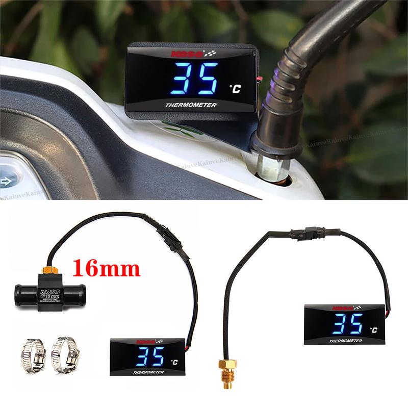 KOSO Motorcycle Water Temperature Gauge Mini Meter Moto Universal Thermometer For XMAX300 CB400 MT 07 09 Sensor Scooter Racing