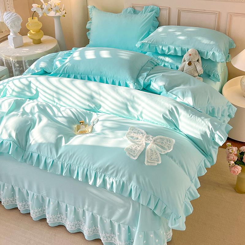 Romantic Lace Decorative Bed Sheet Set 4 Piece With Duvet Cover And PillowCases For Twin And Full Size Bedding