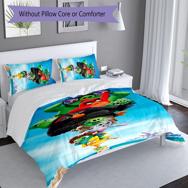 3pcs angry Birds pattern bedding set duvet cover set includes duvet cover &pillowcases, perfect all season bedroom decoration & gift