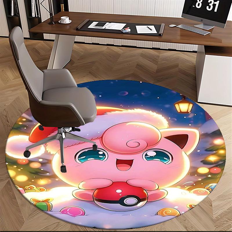 1pc Christmas Jigglypuff Pokémon Round Carpet - Anime Design, Holiday Gift, Office Chair Mat, Non-Slip Rug for Home Decor, Living Room