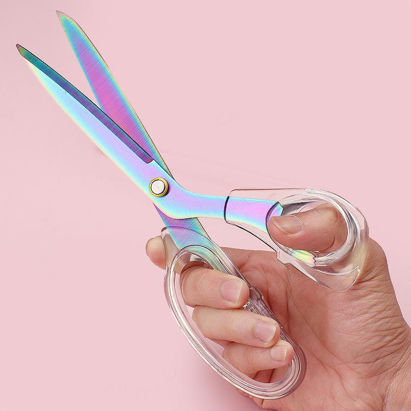 Асимметричные акриловые ножницы с прозрачной ручкой, острые, из нержавеющей стали, для кухни, офиса, резки бумаги, обрезки, шитья ZS-14