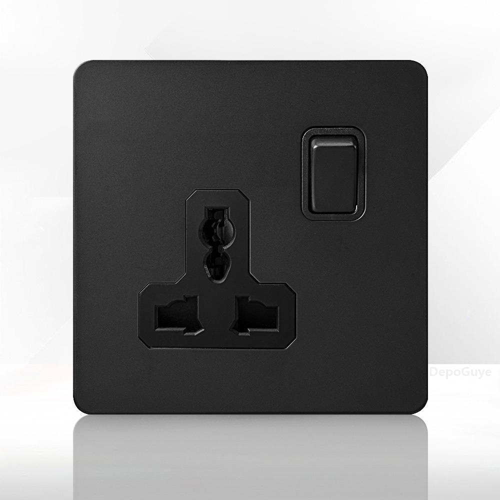 86 Тип Ретро Выключатель 1-4 Gang 2 Way Настенный Светильник Латунный Рычажный Переключатель Черный Матовый Нержавеющая Стальная Панель Розетка EU FR