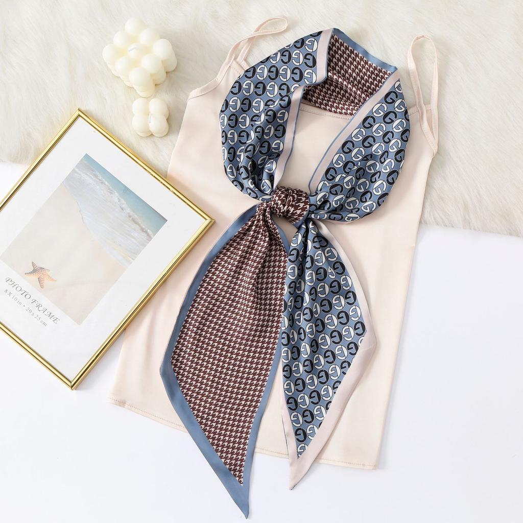 New Simulation Silk Long Scarf Fashionable Versatile Suit Double-Layer Scarf Decorative Bag Wrapped With Professional Scarf For Women