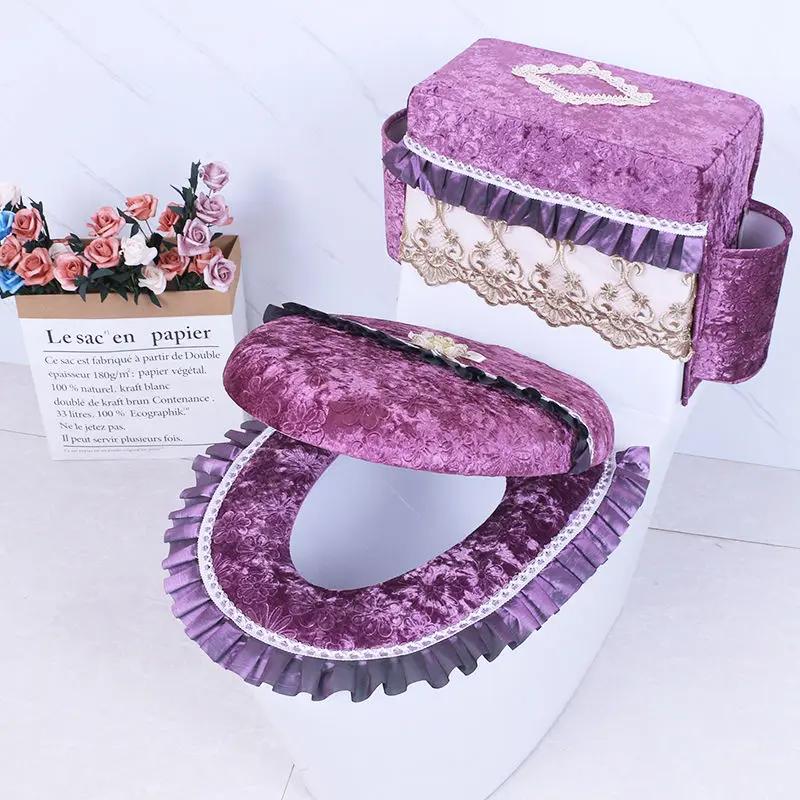 Новая подушка для сиденья унитаза 3 шт./комплект, чехол для домашнего унитаза, аксессуары, кружево, четыре сезона, универсальный хлопковый моющийся коврик для унитаза