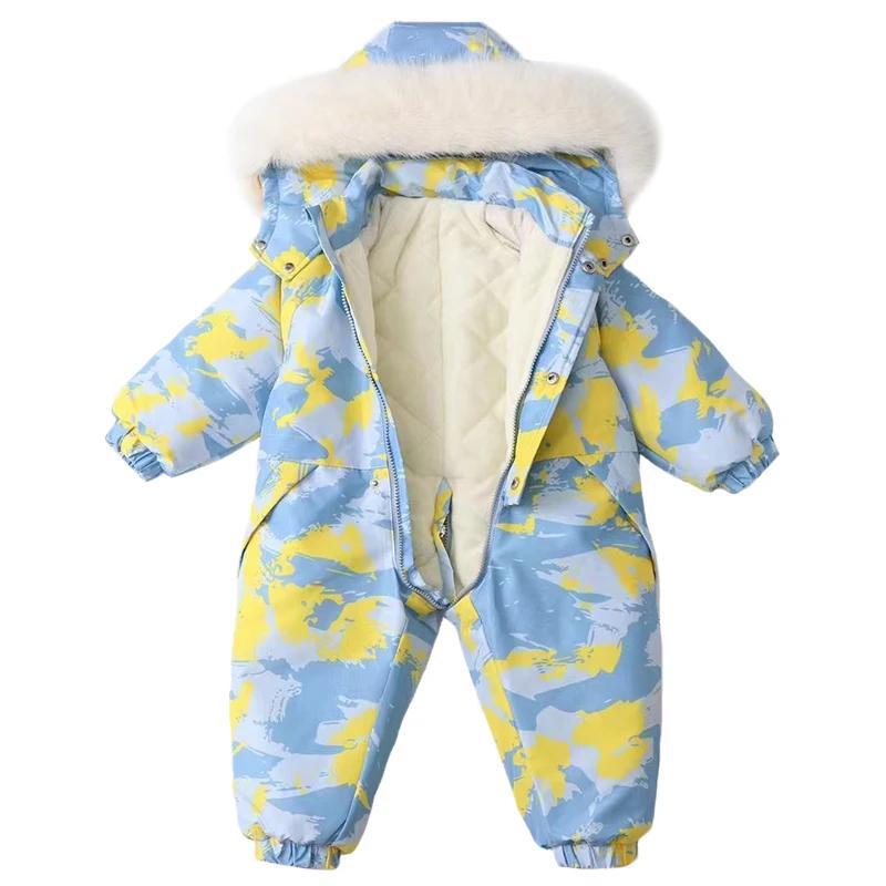 Baby Autumn Winter Ski Suit Thicken Baby Jumpsuit Warm Children Clothing Set Waterproof Hooded Boys Overalls New Baby Girls Snowsuit 2024 New