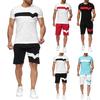 Mens Summer Leisure Stripe Color Collision Short Sleeve Shorts Sports Thin Sets