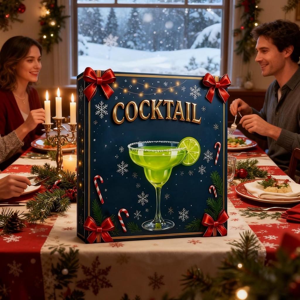 2025 Christmas Countdown Pendants 24 Days Cocktail Themed 2D Acrylic Ornaments Advent Calendar for Christmas Tree Decoration