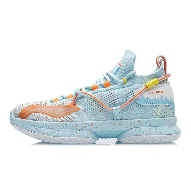 LiNing Flash 6 Shock Absorption Anti-Slip Durable Mid-Top Basketball Shoes Kids Basketball Shoes Blue Orange YKBR024-7