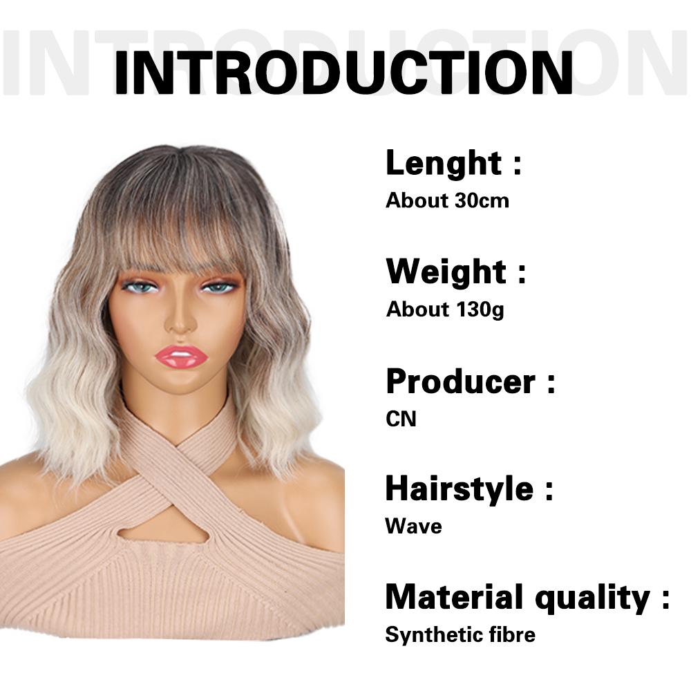 MISS WIG Synthetic Wavy Wig With Bangs Soft Short Bob Wigs For Women Shoulder Length Women's Curly Wigs Cosplay Daily