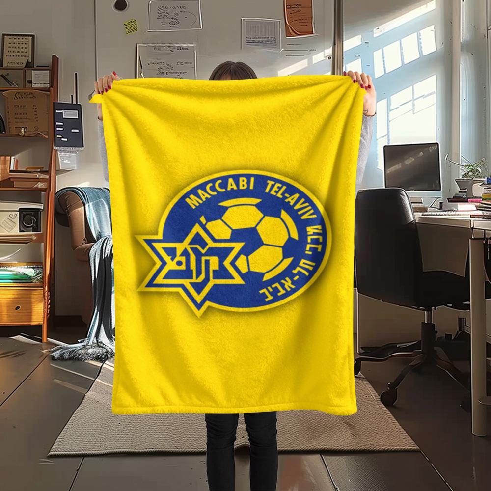 1Pc Maccabi Tel Aviv FC Print Flannel Blanket High Quality Warm Comfortable Cover for All Seasons Perfect for Gifts Home Decor