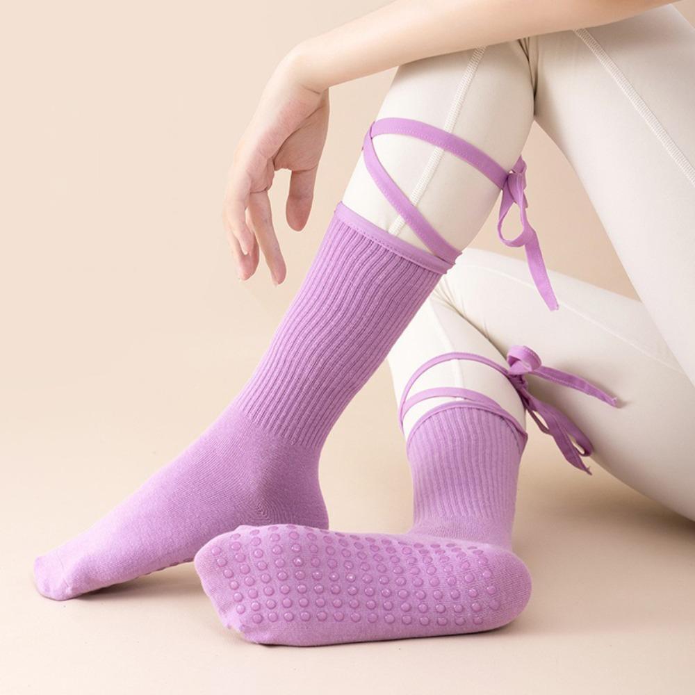 Lace-up Dance Socks Cotton Mid-calf Socks New Sport Pilates Socks Women