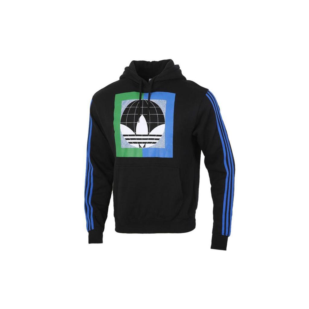adidas Оригинальная флисовая толстовка с цветными блоками и логотипом трилистника, мужская толстовка с капюшоном, черная GD2117