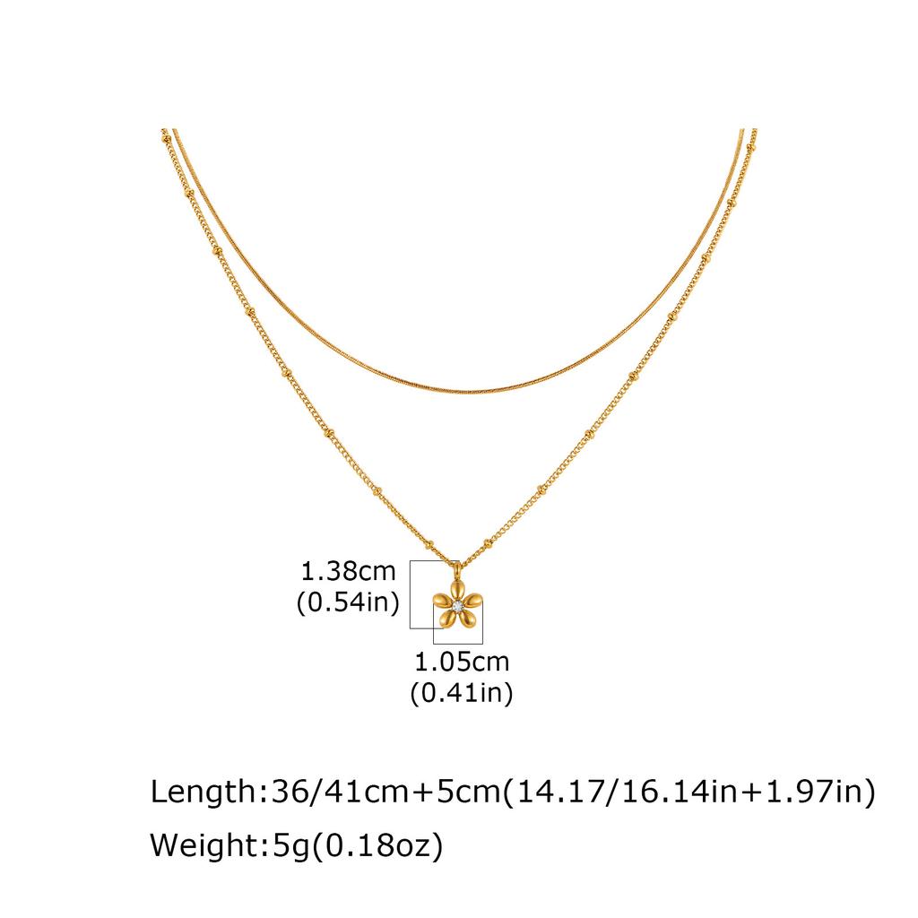 Wind Niche Premium Sense Collarbone Chain Gold, Stainless Steel Flower Stacked Wind Double Necklace Female Nc-1328