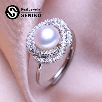 Кольца с натуральным пресноводным жемчугом для женщин, модное женское кольцо с кубическим цирконием и CZ, ювелирные изделия с жемчугом, регулируемое кольцо